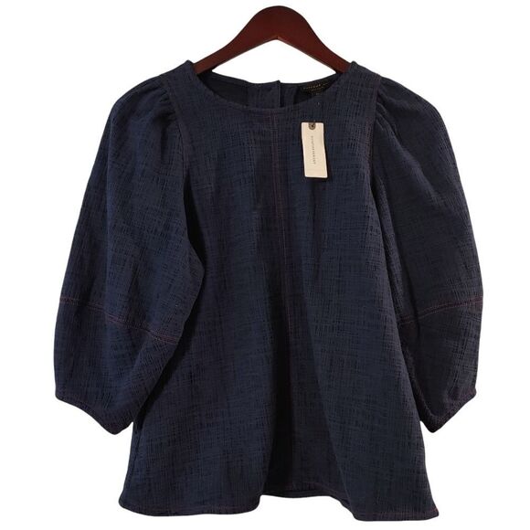 New Anthropologie TOP Current Air Karnes 3/4 Sleeve Navy Blue XS - Picture 2 of 5